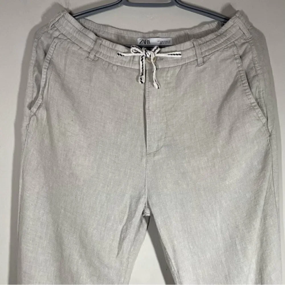 Zara Grey Linen High Rise Straight Leg Pants size S